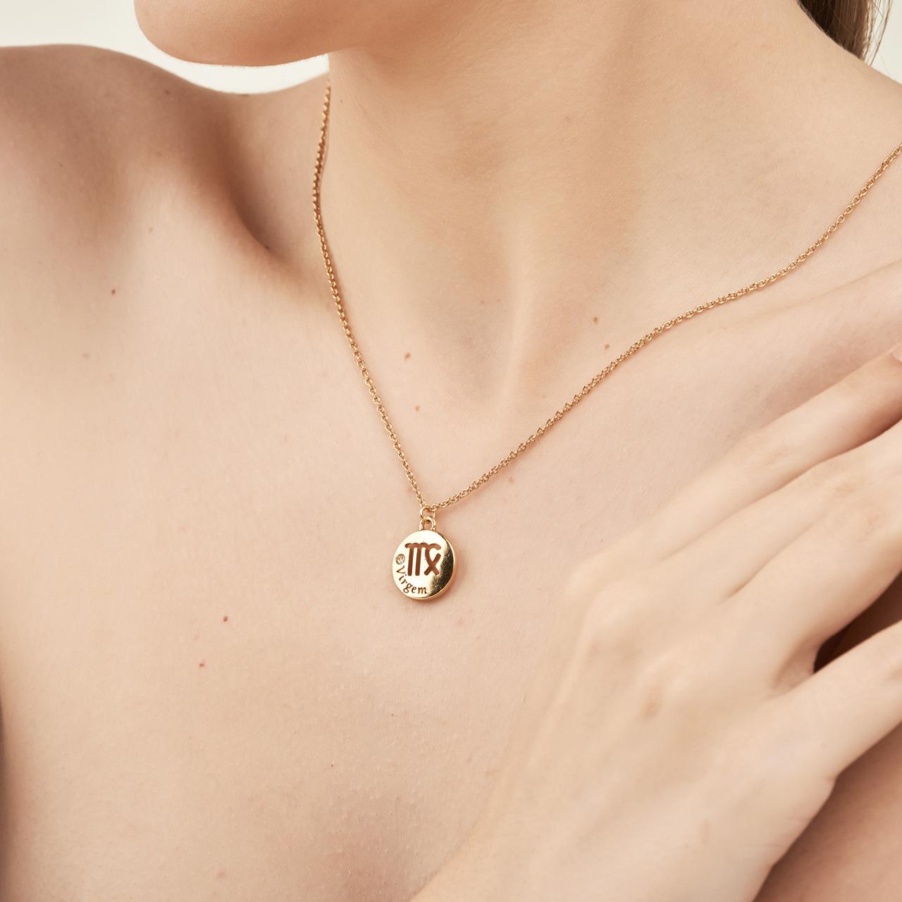 Pingente Signo Virgem Dourado