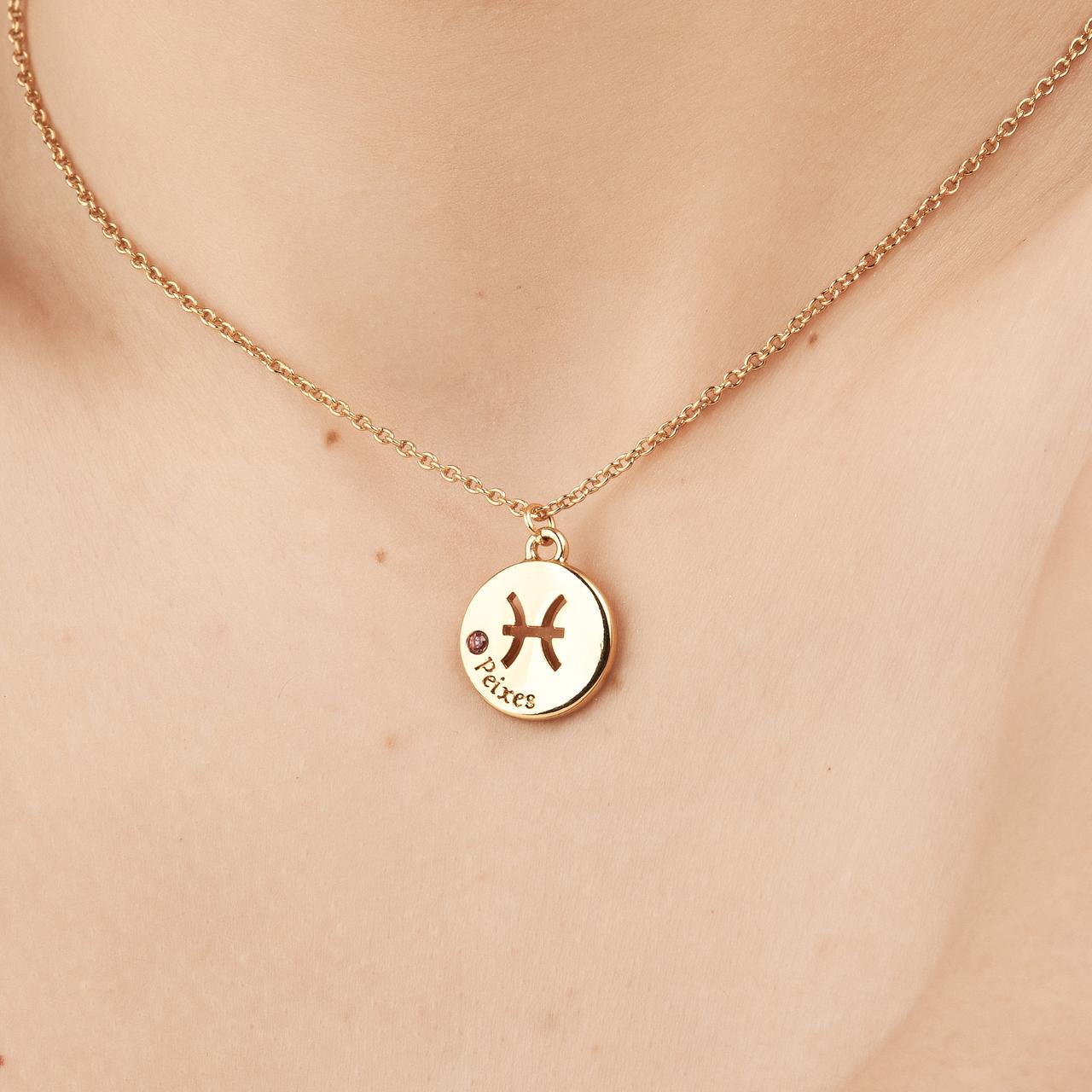 Pingente Signo Peixes Dourado