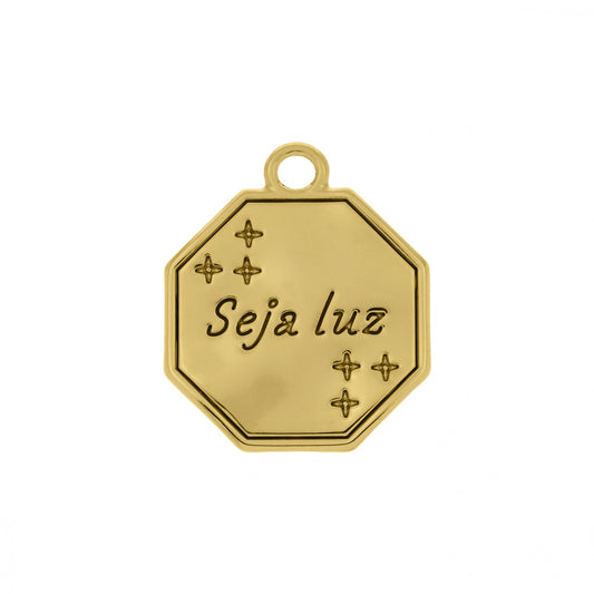 Pingente Medalha Seja Luz Dourada