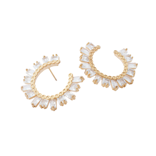 Brinco Luar Crescente Dourado Transparente