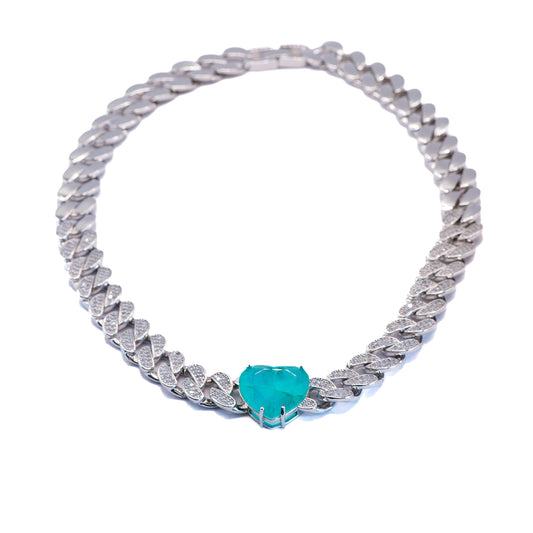 Colar Coração Valente Prata Verde