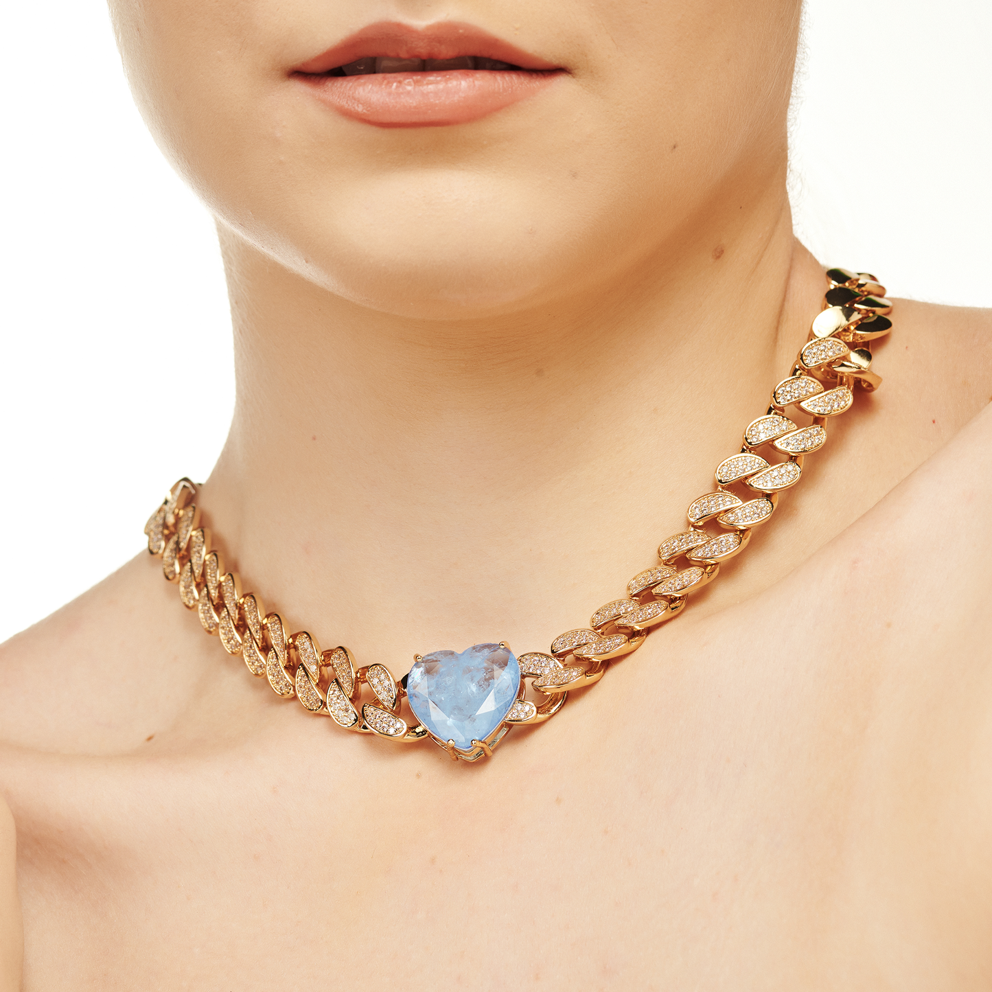 Colar Coração Valente Azul Dourado