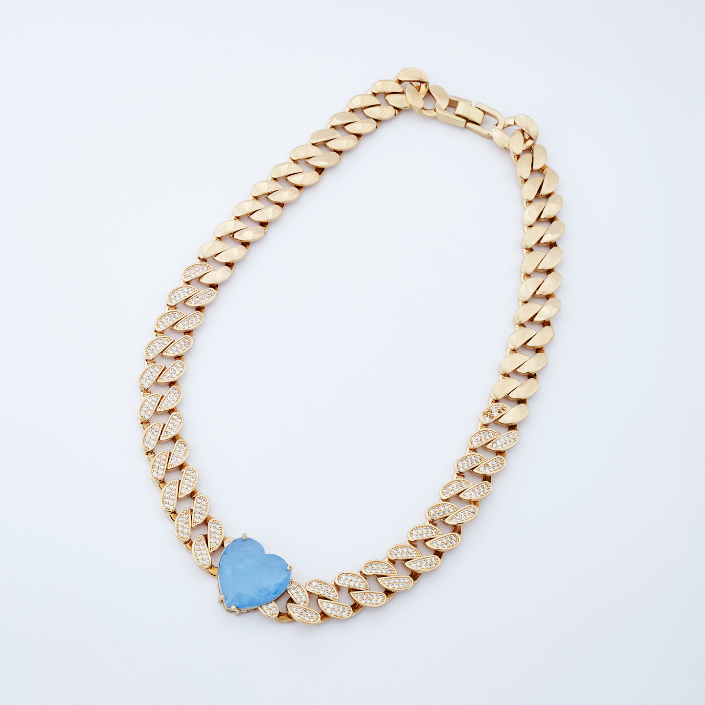 Colar Coração Valente Azul Dourado