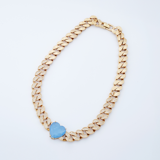 Colar Coração Valente Azul Dourado