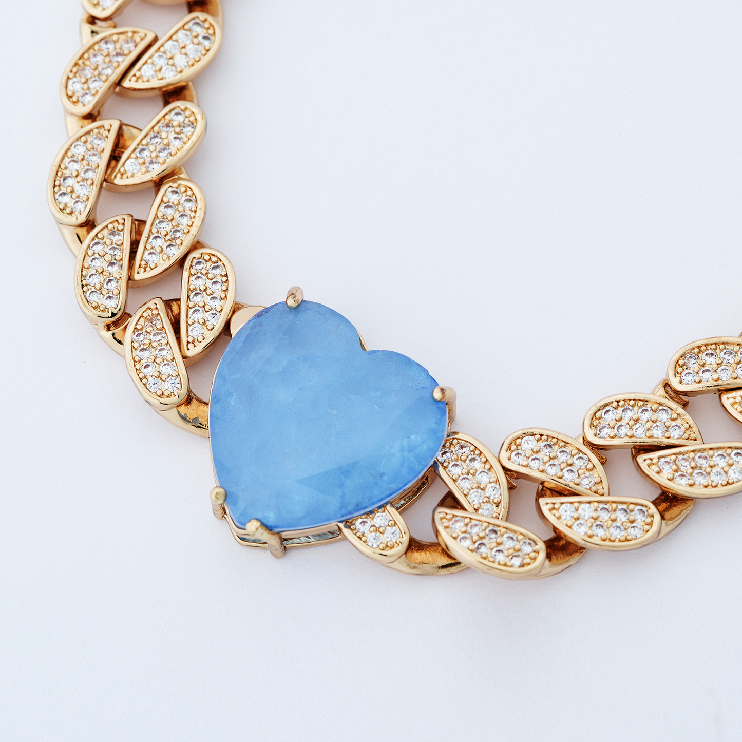 Colar Coração Valente Azul Dourado