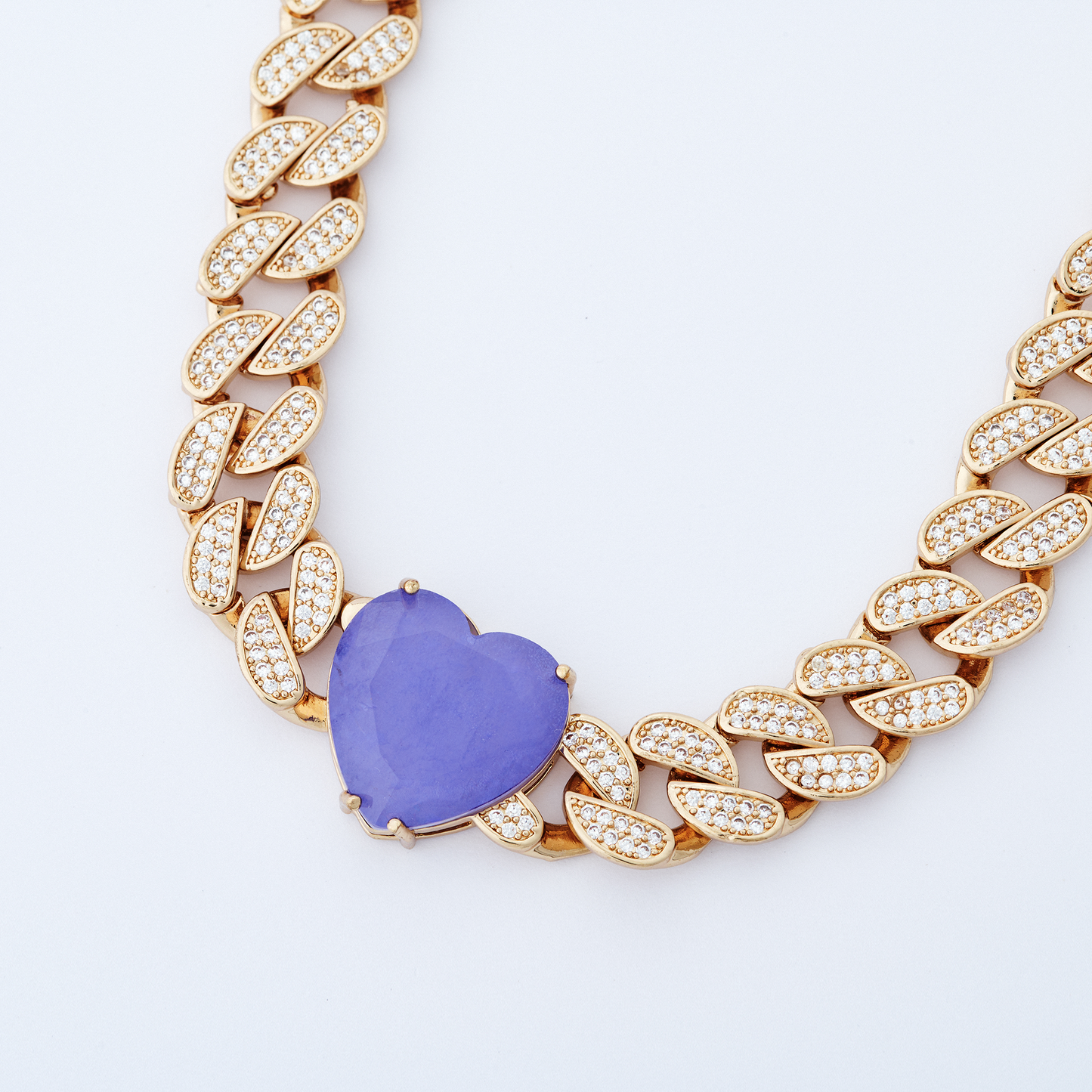 Colar Coração Valente Dourado Lilás