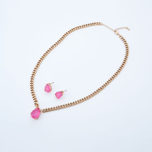 Conjunto Gota Dourada Rosa