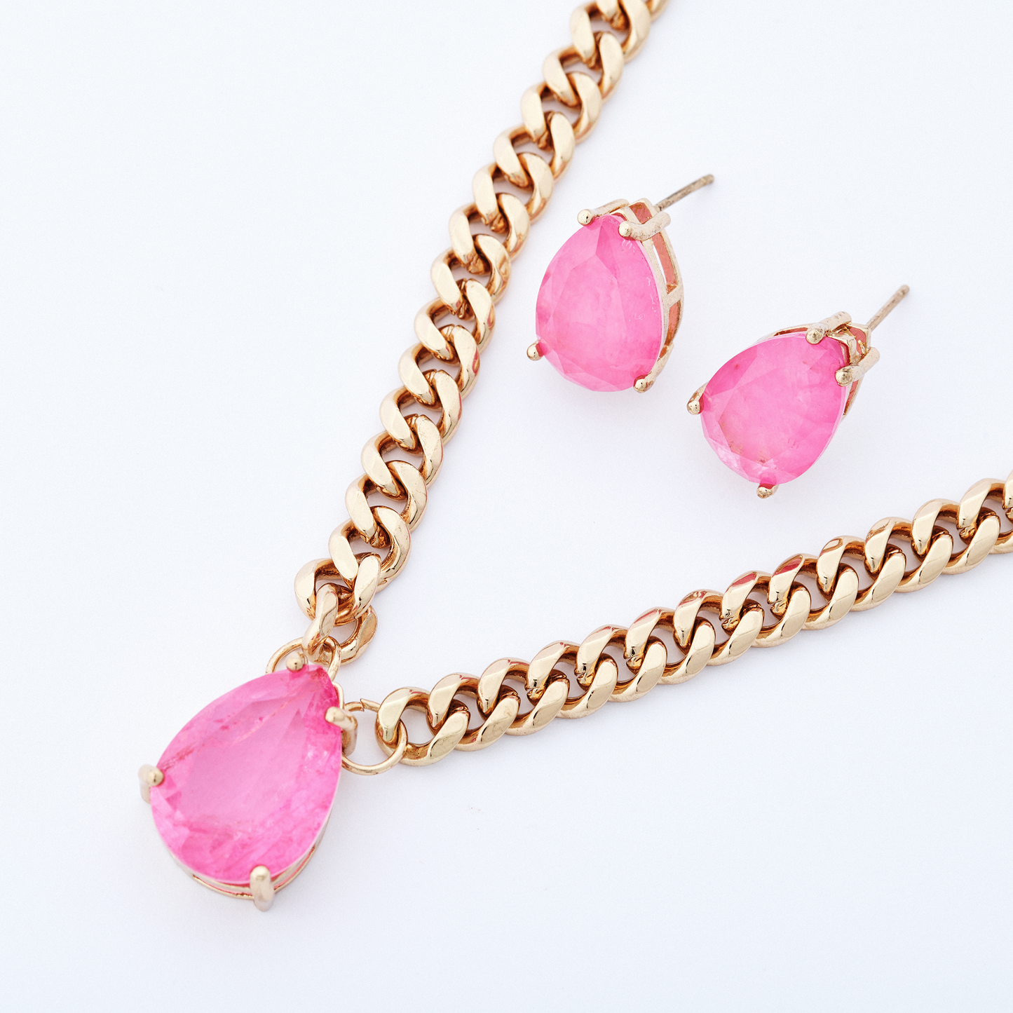 Conjunto Gota Dourada Rosa