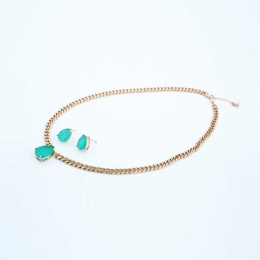 Conjunto Gota Dourada Verde