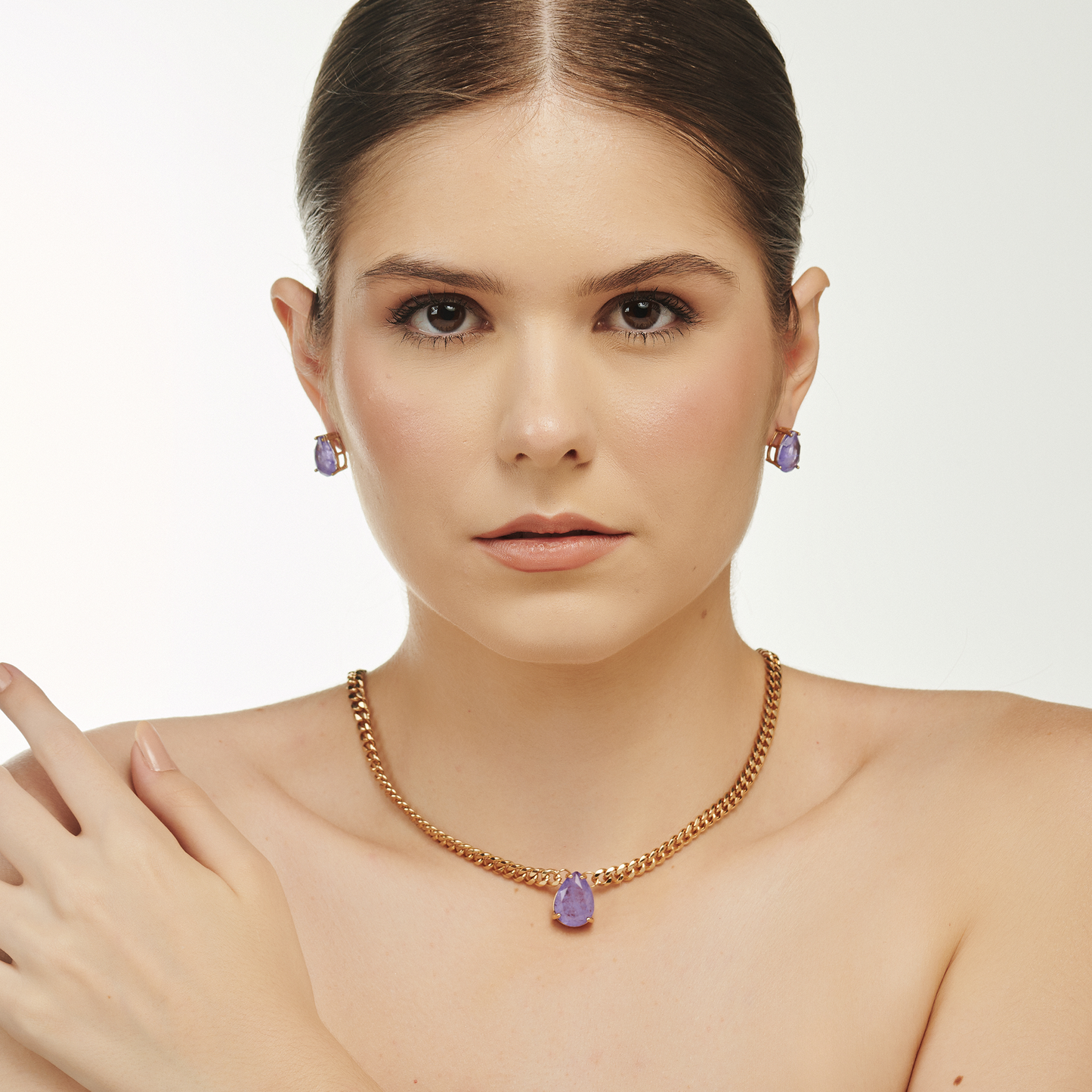 Conjunto Gota Dourada Lilás