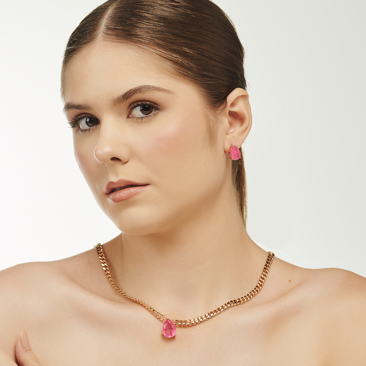 Conjunto Gota Dourada Rosa