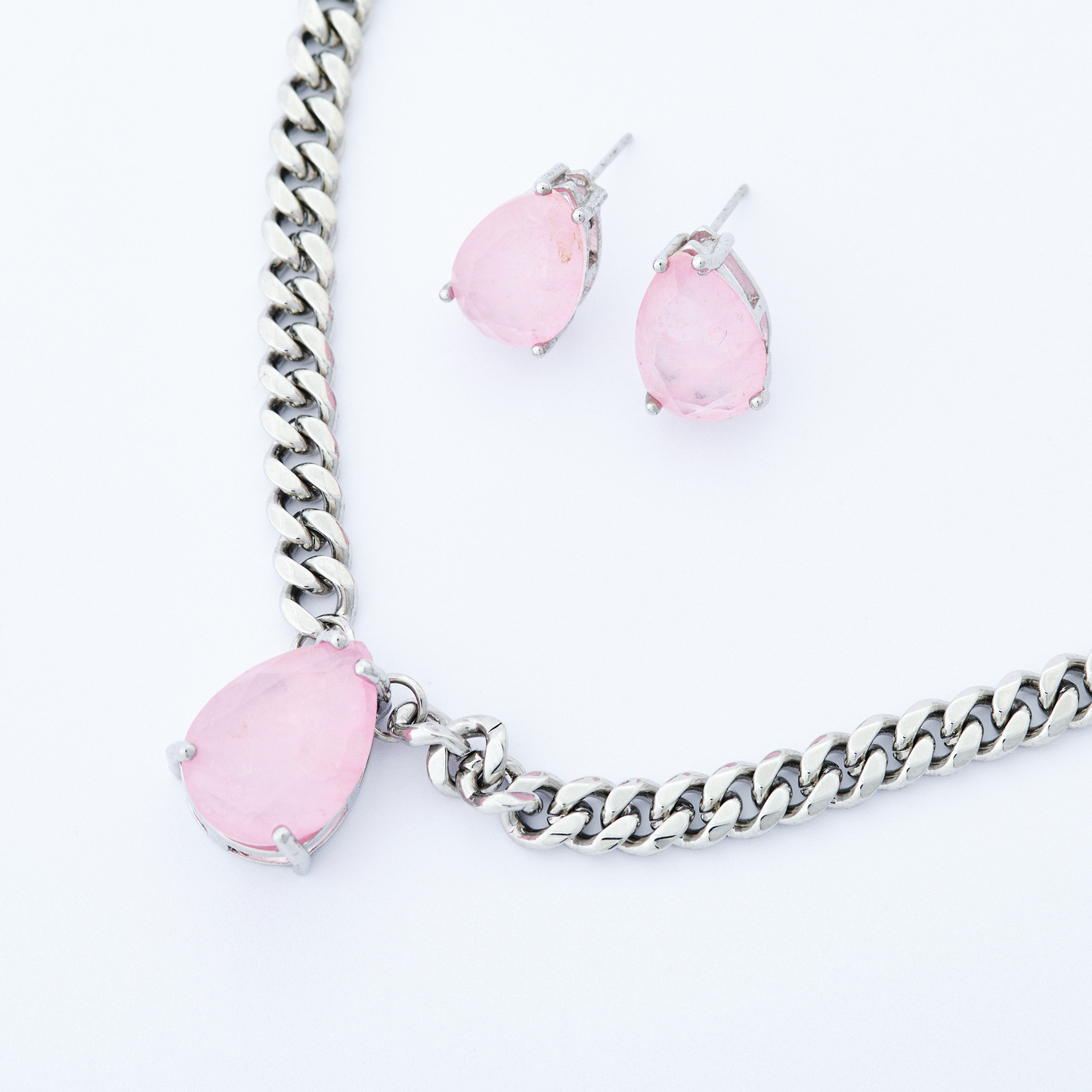 Conjunto Gota Prata Rosa