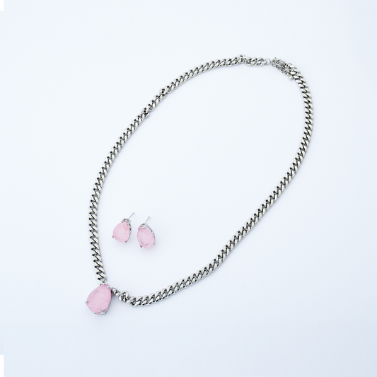 Conjunto Gota Prata Rosa