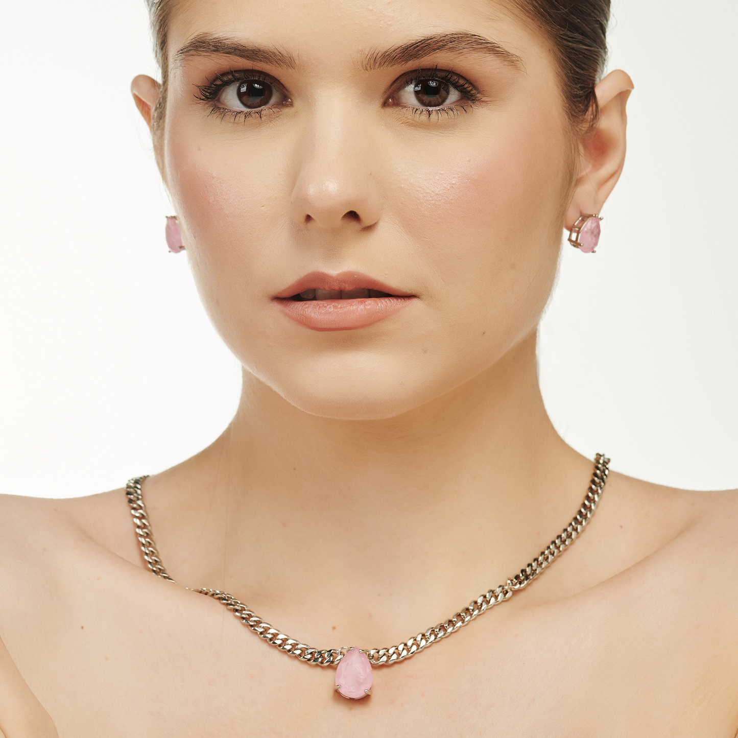 Conjunto Gota Prata Rosa
