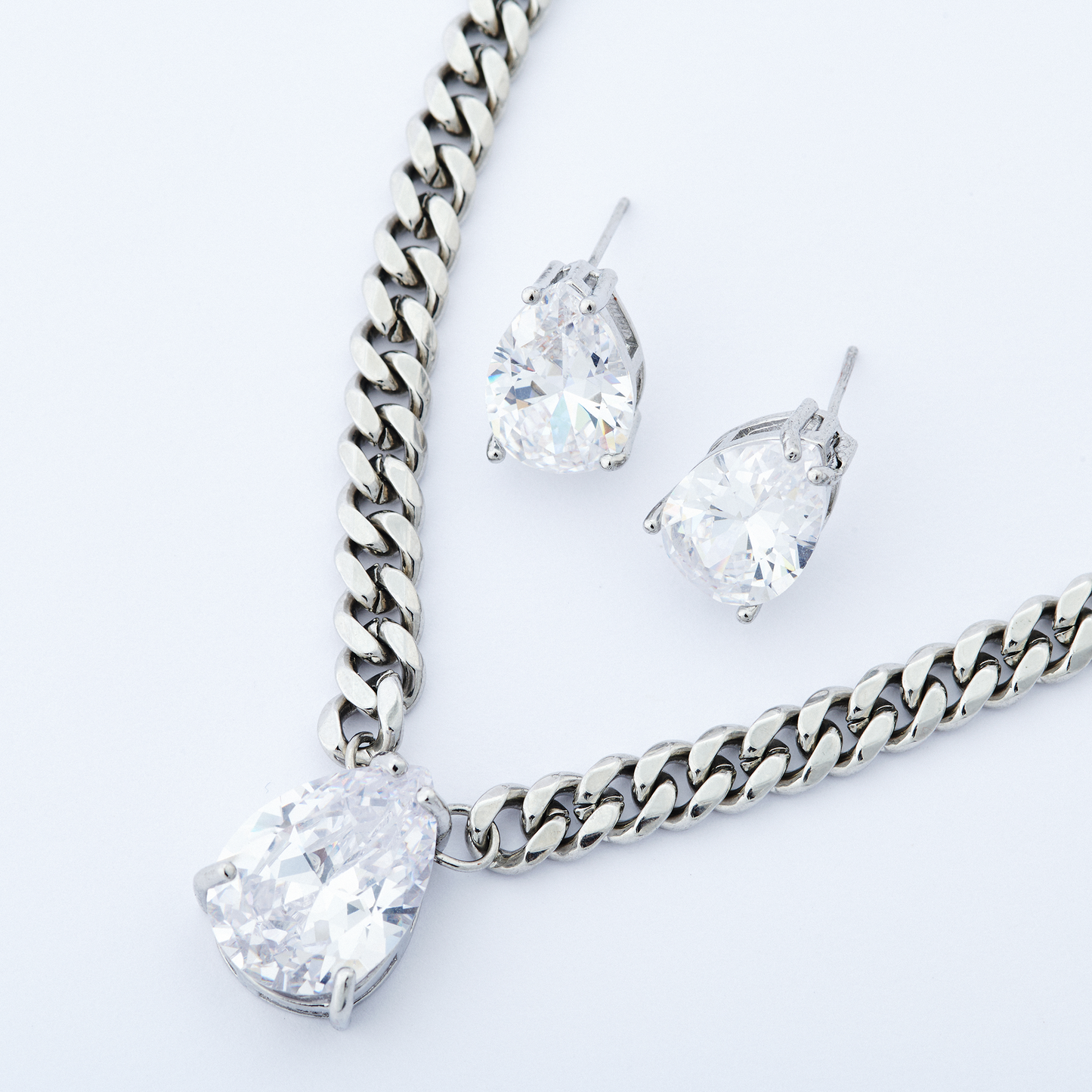 Conjunto Gota Prata Transparente
