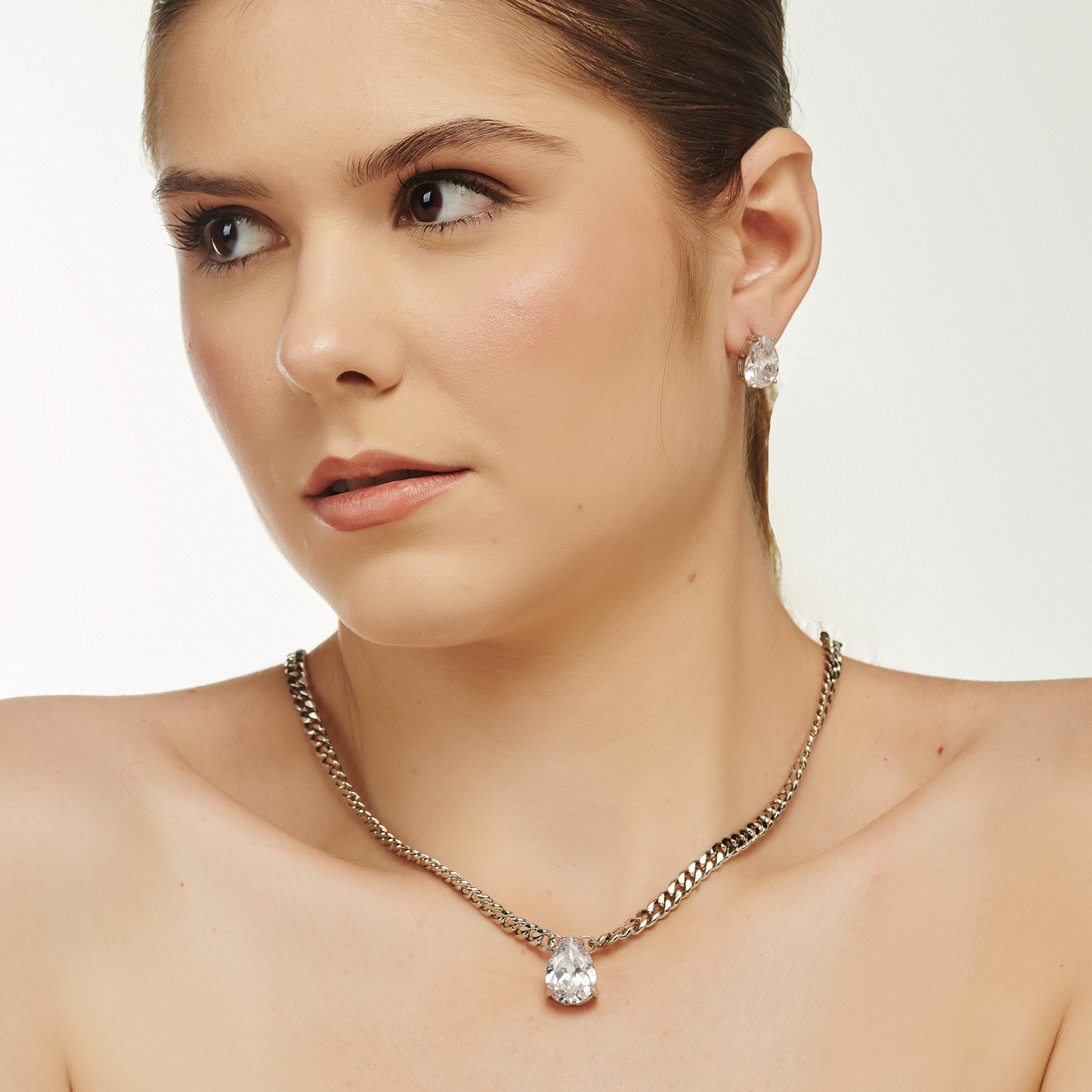 Conjunto Gota Prata Transparente