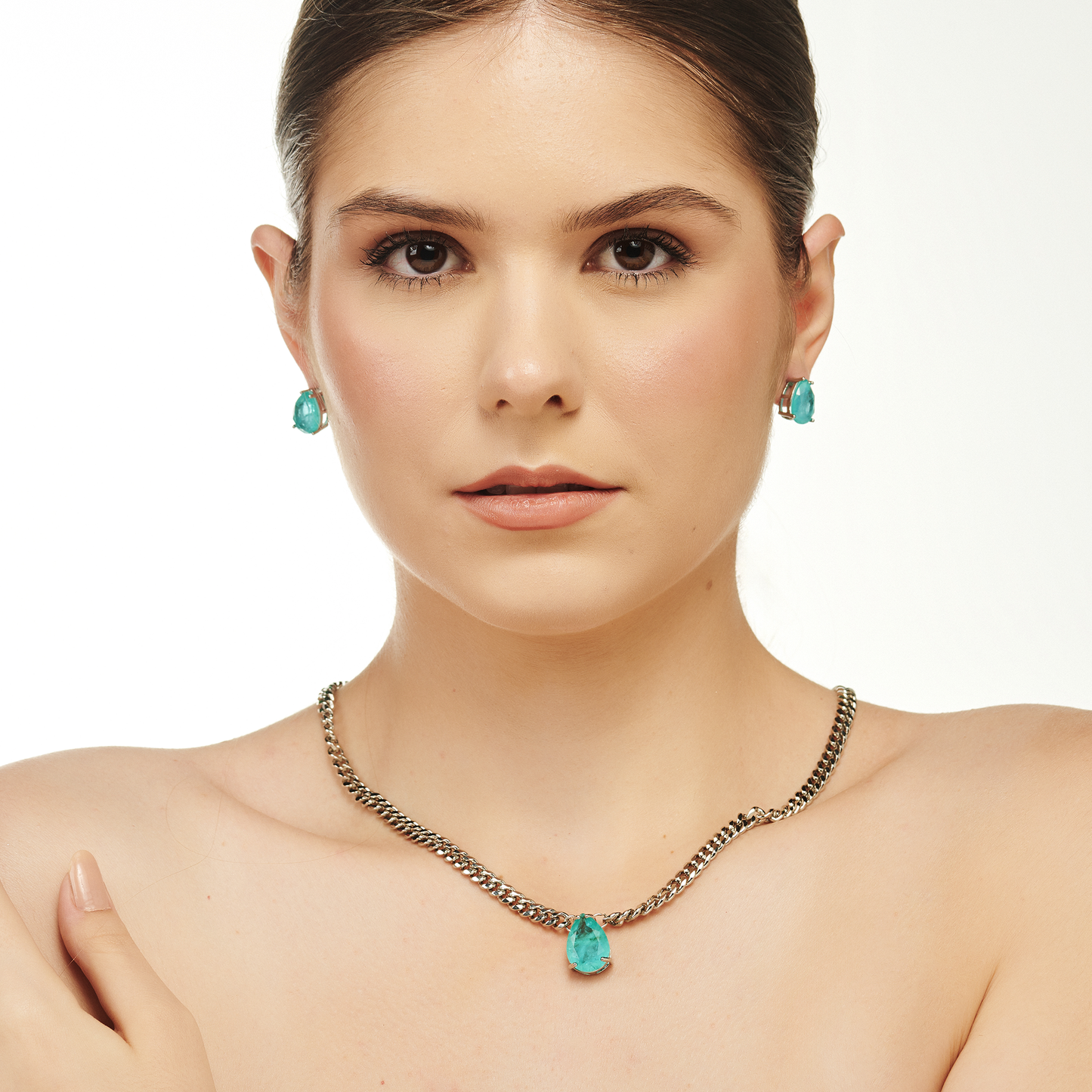 Conjunto Gota Prata Verde